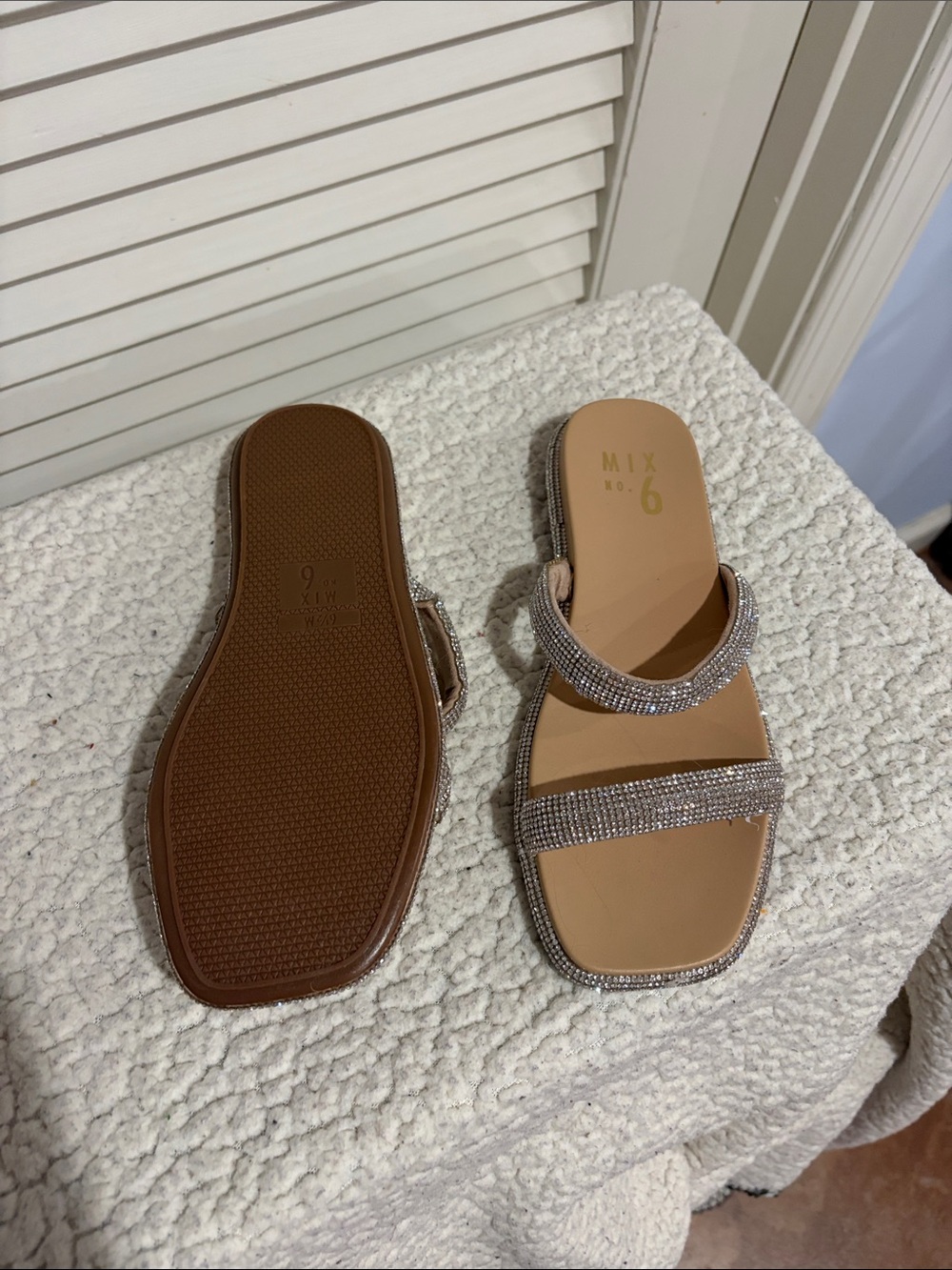 Mix No. 6 Taupe/Brown Rhinestone Double-Strap Slide Sandals